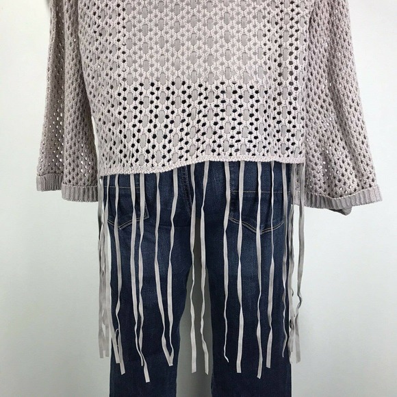 New Umgee Chunky Open‎ Knit Cropped Fringe Sweater Top Womens Size L Sheer Lilac - Picture 6 of 8